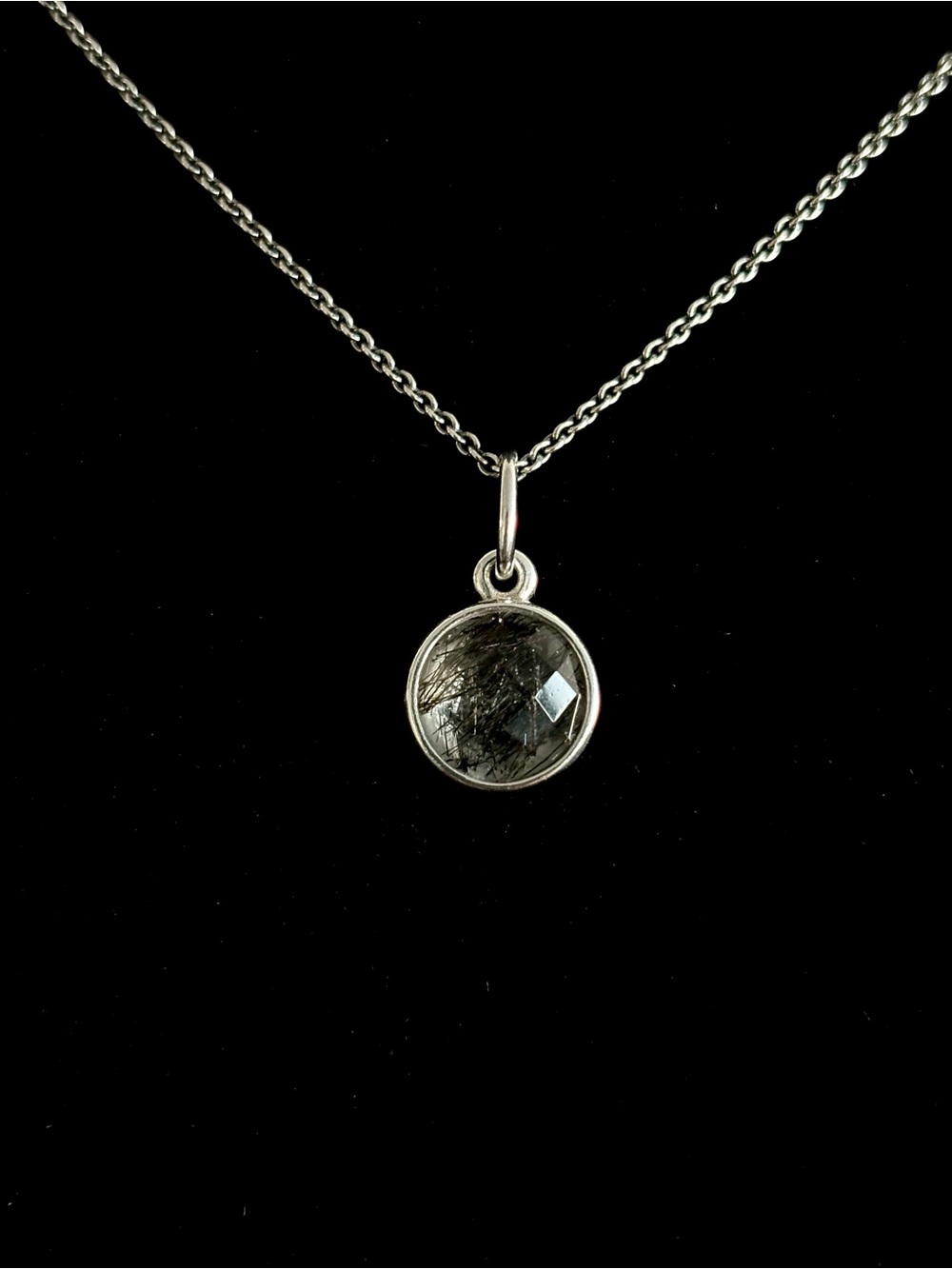 Rare Pandora Sterling Silver Black Tourmaline Rutilated Quartz Pendant Necklace